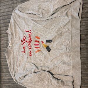 H&M Light Gray Crewneck Sweater with Red Script and Multicolor Graphic